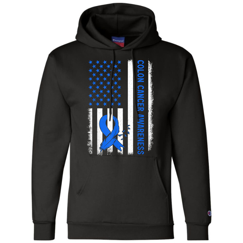 American Flag Colon Cancer Awareness Survivor Fighter T Shirt Champion Hoodie by adam.troare | Artistshot