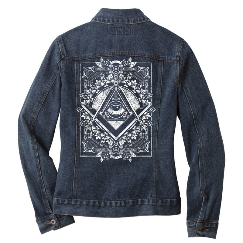 Freemason All Seeing Eye The Masonic Square Compasses T Shirt Ladies Denim Jacket by ayedencoplon | Artistshot