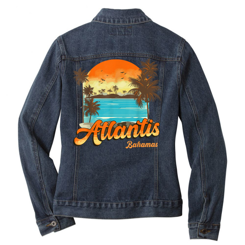 Atlantis Bahamas Beach Summer Vacation Palm Sunset T Shirt Ladies Denim Jacket by lissuttie | Artistshot