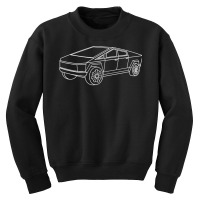 Cybertrucks Line Art Pocket Futuristic Ev Truck Cyber Design T Shirt Youth Sweatshirt | Artistshot