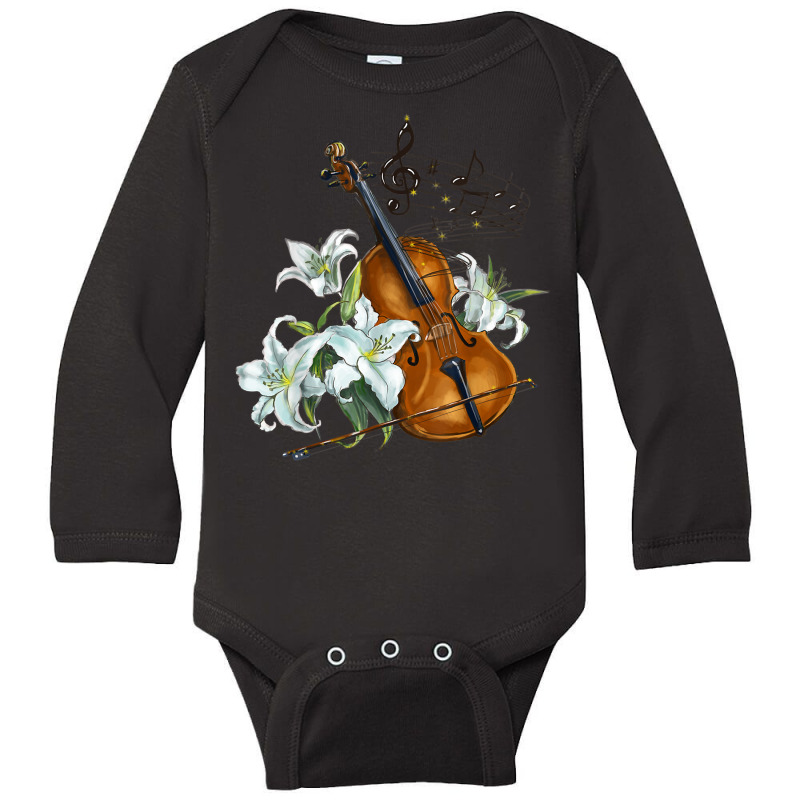 Floral Violin   Lilies Flower T Shirt Long Sleeve Baby Bodysuit by lissuttie | Artistshot