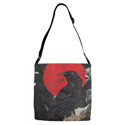 Red Moon Raven Graphic Black Crow Adjustable Strap Totes Designed By Martinezart
