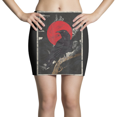 Red Moon Raven Graphic Black Crow Mini Skirts Designed By Martinezart