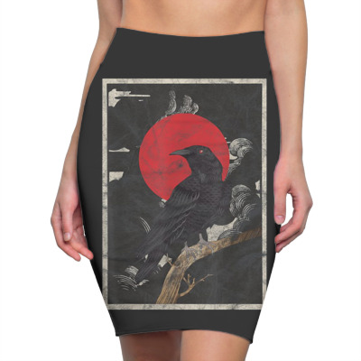 Red Moon Raven Graphic Black Crow Pencil Skirts Designed By Martinezart