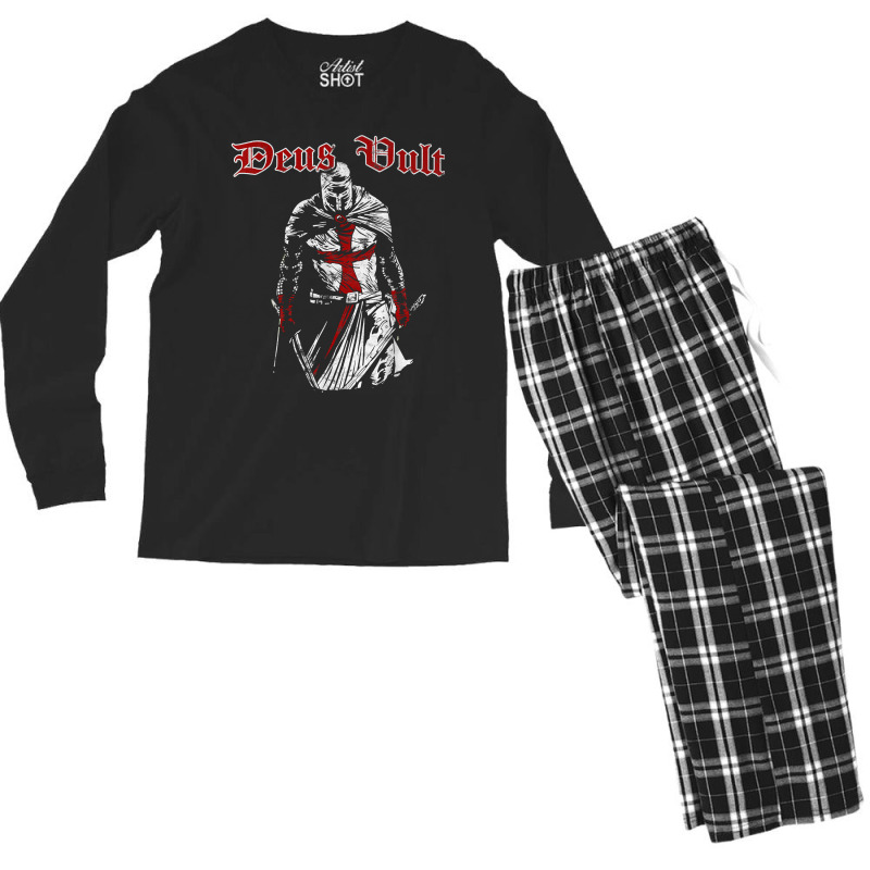 Deus Vult   Knight Templar   Vintage Crusader T Shirt Men's Long Sleeve Pajama Set | Artistshot