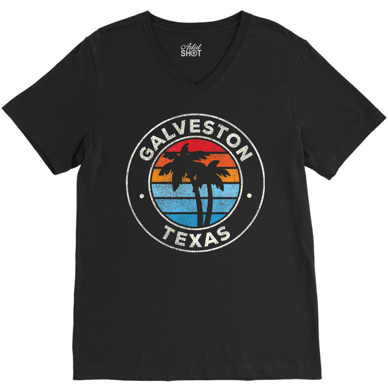 Galveston Texas Tx Vintage Graphic Retro 70s T Shirt V-Neck Tee by tamkyfashions | Artistshot