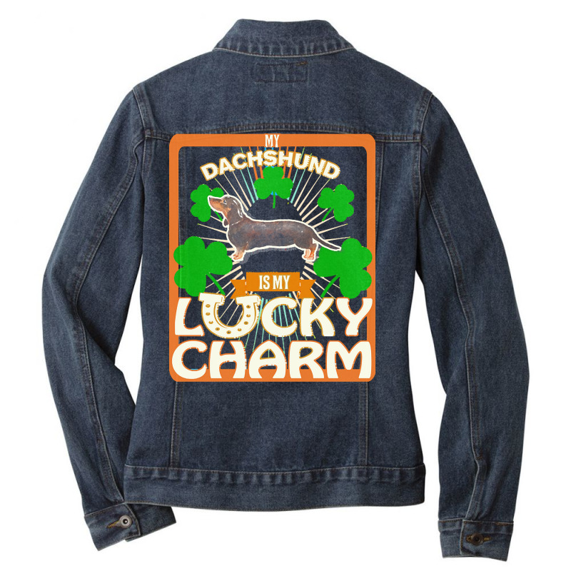 Dachshund T  Shirt My Black & Tan Dachshund Is My Lucky Charm   Gifts Ladies Denim Jacket by aboehm | Artistshot