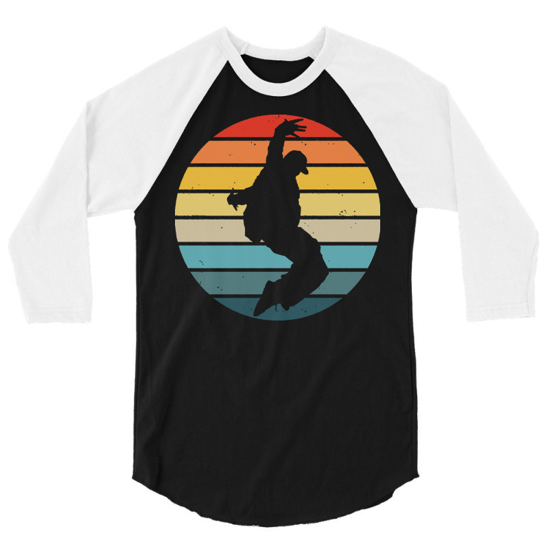 Hip Hop T  Shirt Break Dance Silhouette On A Distressed Retro Sunset D 3/4 Sleeve Shirt by remoteriver | Artistshot