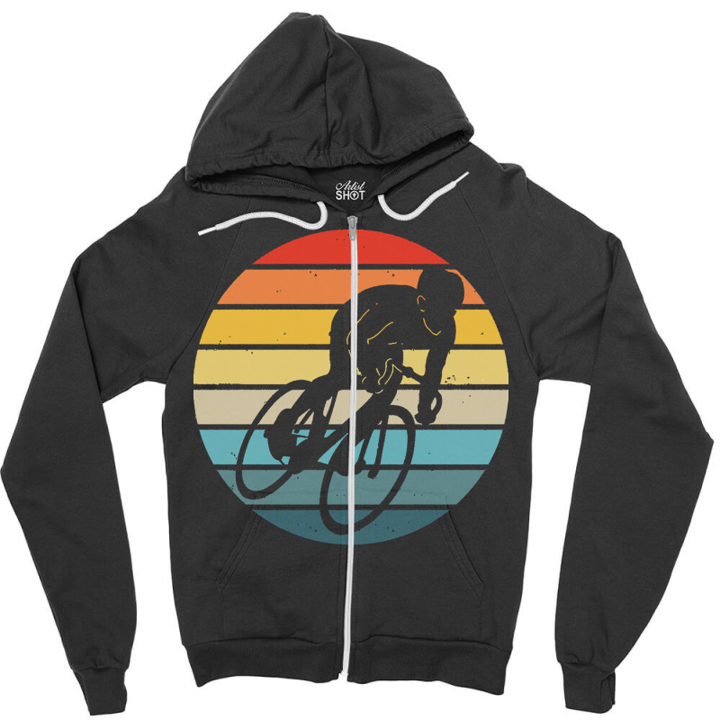 Biker T  Shirt Bicyclist Silhouette On A Distressed Retro Sunset Graph Zipper Hoodie | Artistshot