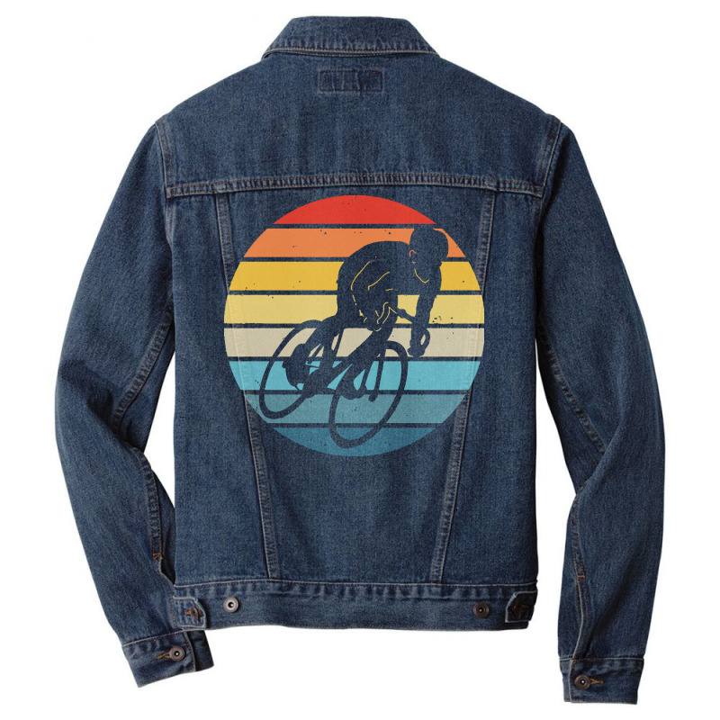 Biker T  Shirt Bicyclist Silhouette On A Distressed Retro Sunset Graph Men Denim Jacket | Artistshot