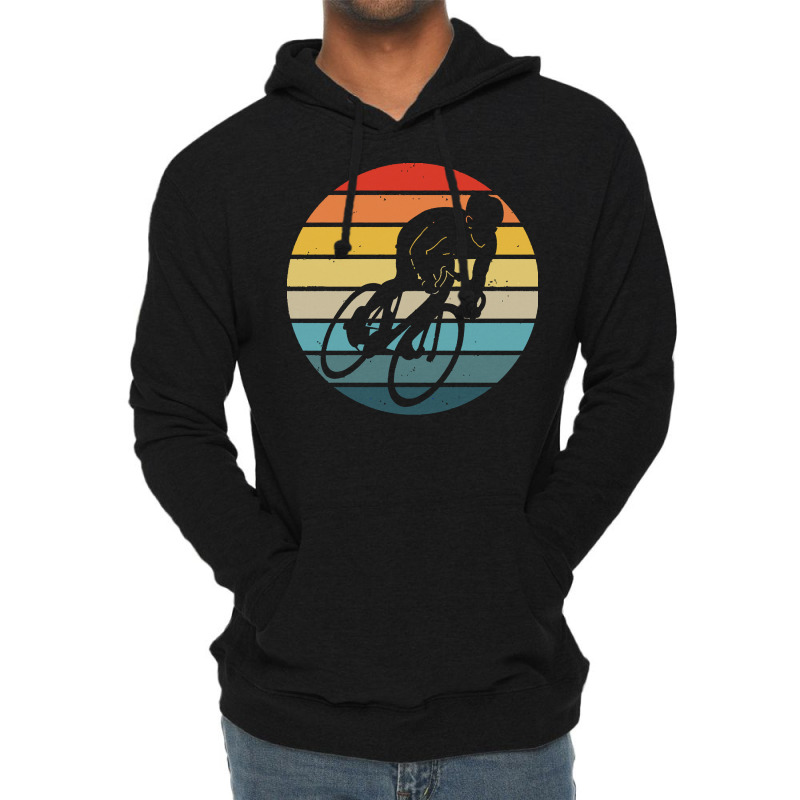 Biker T  Shirt Bicyclist Silhouette On A Distressed Retro Sunset Graph Lightweight Hoodie | Artistshot