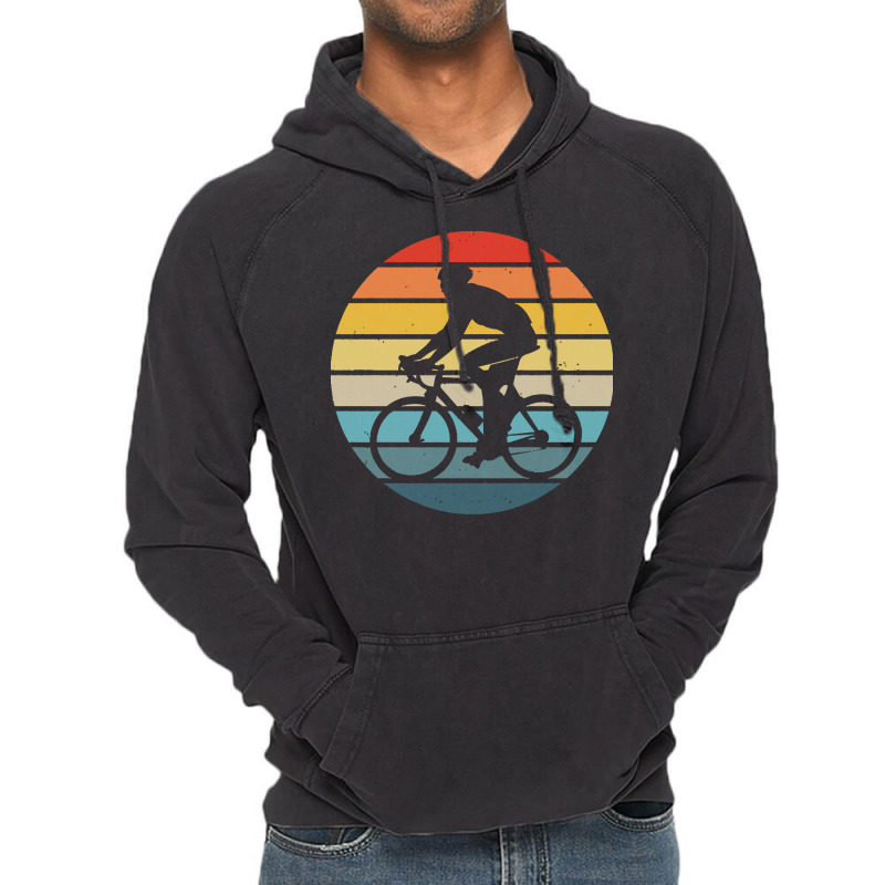 Biker T  Shirt Bicyclist Silhouette On A Distressed Retro Sunset Print Vintage Hoodie | Artistshot