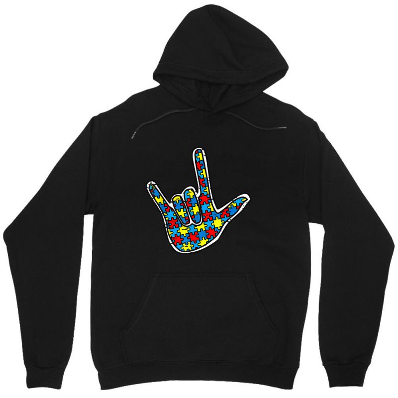 Asl Love Sign Language Autism Gift Awareness Support Autism Unisex Hoodie by nihisumba | Artistshot