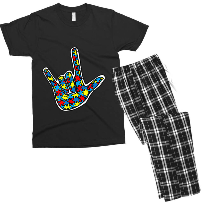 Asl Love Sign Language Autism Gift Awareness Support Autism Men's T-shirt Pajama Set by nihisumba | Artistshot