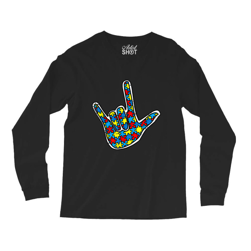 Asl Love Sign Language Autism Gift Awareness Support Autism Long Sleeve Shirts by nihisumba | Artistshot