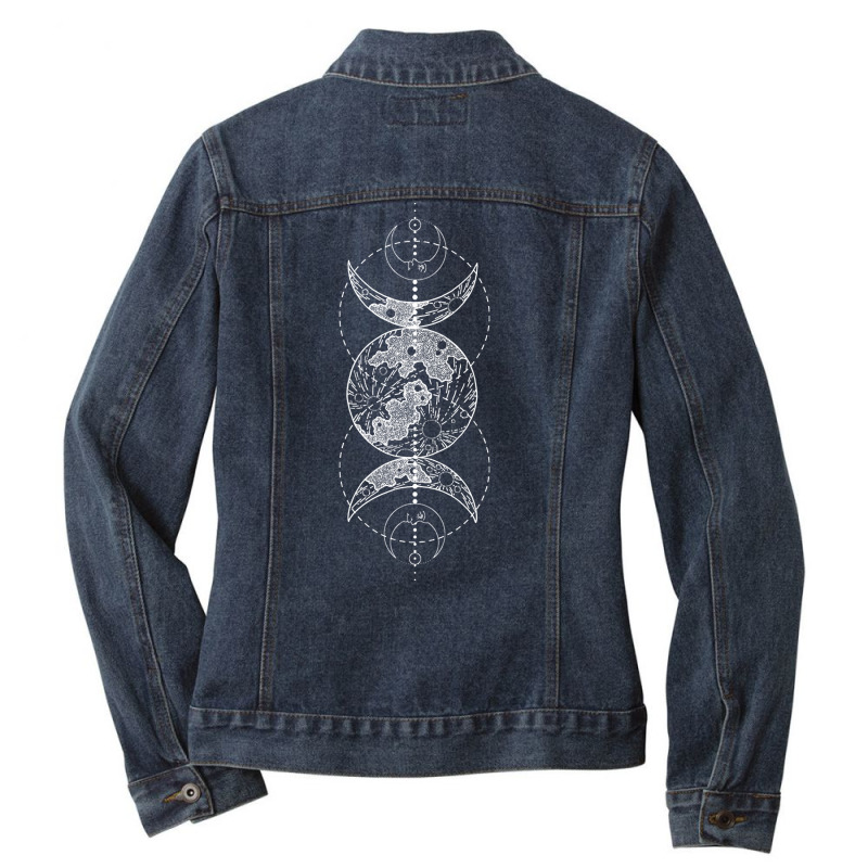 Triple Moon Goddess Witch Wicca Pagan Hecate Occult Wiccan Pullover Ho Ladies Denim Jacket by ayedencoplon | Artistshot