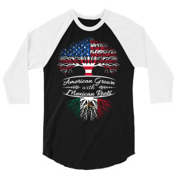 American Grown Mexican Roots 3/4 Sleeve Mexican American Raglan Baseball Shirt 