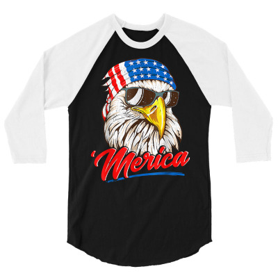 Bald Eagle Merica 80s Mullet Eagle America Usa 4th Of July T Shirt 3/4 Sleeve Shirt Designed By Alanrache