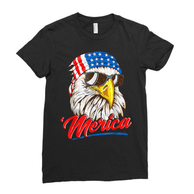 Bald Eagle Merica 80s Mullet Eagle America Usa 4th Of July T Shirt Ladies Fitted T-shirt Designed By Alanrache