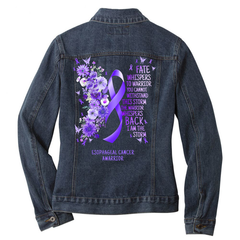 Esophageal Cancer T Shirtesophageal Cancer Warrior I Am The Storm Esop Ladies Denim Jacket by rico96716 | Artistshot