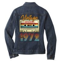 Vintage 1972 49th Birthday Cassette Tape For Men Women B Day Long Slee Ladies Denim Jacket | Artistshot