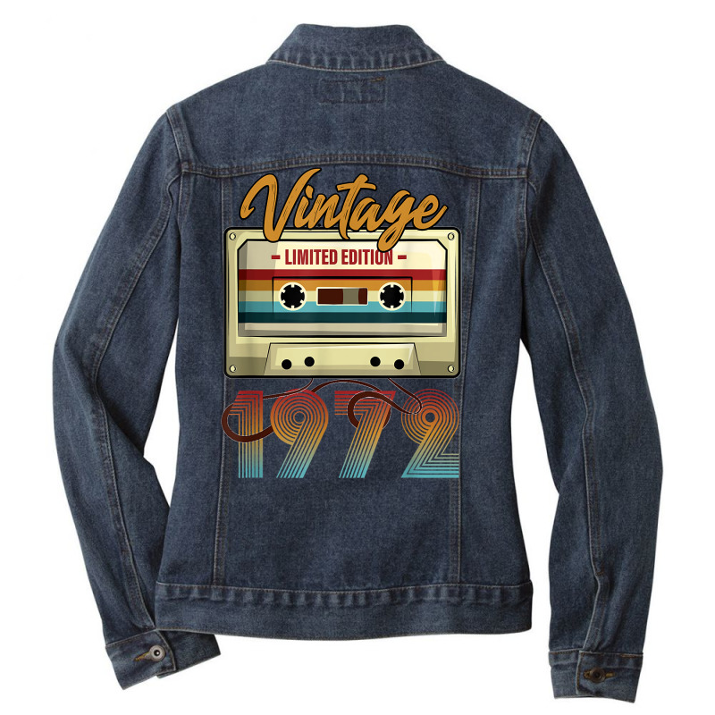 Vintage 1972 49th Birthday Cassette Tape For Men Women B Day Long Slee Ladies Denim Jacket by oluwafemimccullers | Artistshot