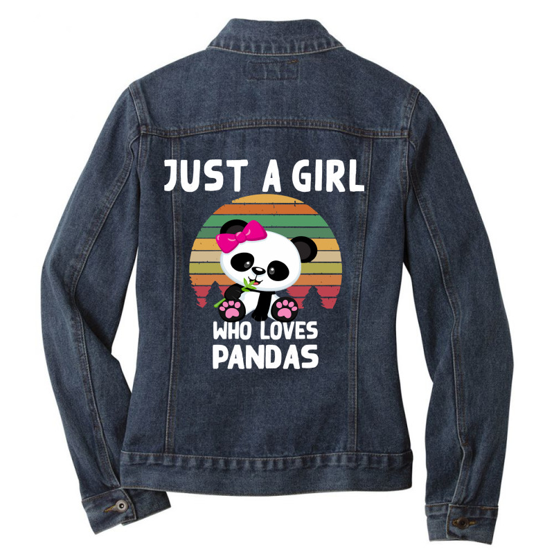 Bear Just A Girl Who Loves Pandas Gift Ladies Denim Jacket by offensejuggler | Artistshot