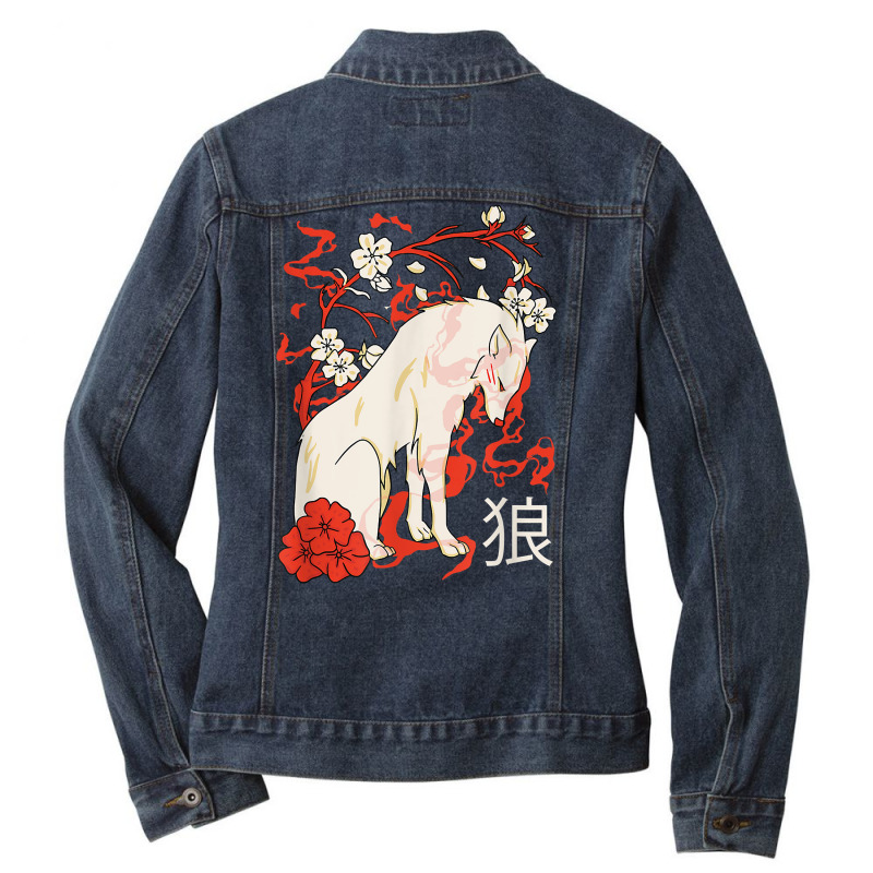 Japanese Wolf Floral Wolves Flower Japan T Shirt Ladies Denim Jacket by kadejahdomenick | Artistshot