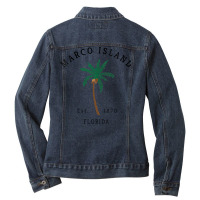 Womens Marco Island Florida Colorful Palm Tree Retro Novelty Art V Nec Ladies Denim Jacket | Artistshot