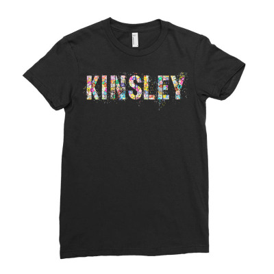 First Name Kinsley Flowery Girl Custom Flowers Birthday T Shirt Ladies Fitted T-shirt Designed By Nadiayadi