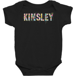 first name kinsley flowery girl custom flowers birthday t shirt Baby Bodysuit | Artistshot