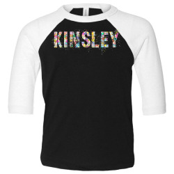 first name kinsley flowery girl custom flowers birthday t shirt Toddler 3/4 Sleeve Tee | Artistshot