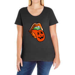 lips with tongue out pumkin halloween Ladies Curvy T-Shirt | Artistshot