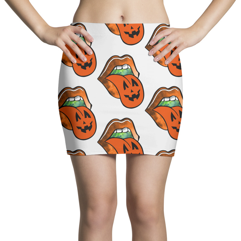 Lips With Tongue Out Pumkin Halloween Mini Skirts | Artistshot