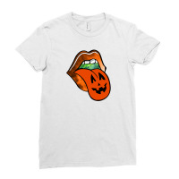 Lips With Tongue Out Pumkin Halloween Ladies Fitted T-shirt | Artistshot
