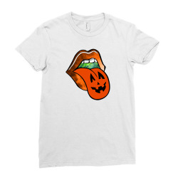 lips with tongue out pumkin halloween Ladies Fitted T-Shirt | Artistshot