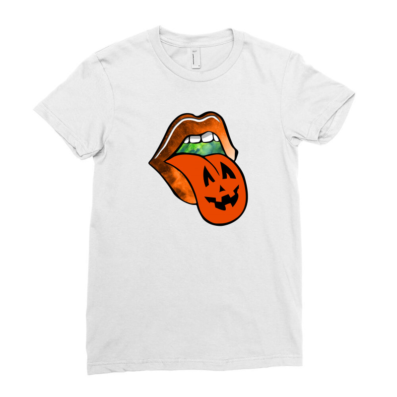 Lips With Tongue Out Pumkin Halloween Ladies Fitted T-shirt | Artistshot