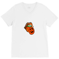 Lips With Tongue Out Pumkin Halloween V-neck Tee | Artistshot