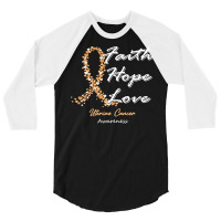 Uterine Cancer Awareness T  Shirt Uterine Cancer Awareness Faith Hope 3/4 Sleeve Shirt | Artistshot