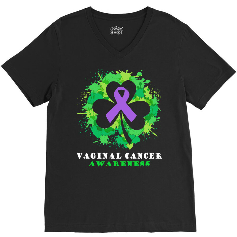 Vaginal Cancer Awareness T  Shirt Vaginal Cancer  Awareness Ribbon Sha V-Neck Tee by rico96716 | Artistshot