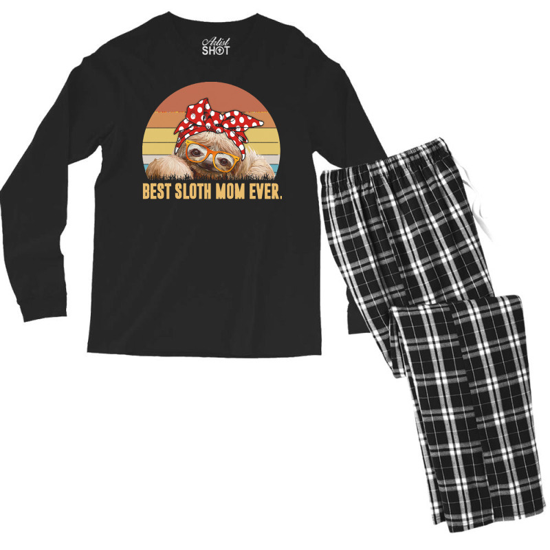 Sloth Mom T  Shirt Best Sloth Mom Ever With Dot Turban T  Shirt Men's Long Sleeve Pajama Set | Artistshot