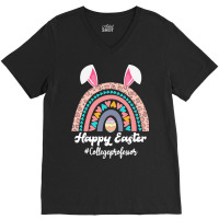 Teaching Easter Egg School Student T  Shirt Happy Easter Rainbow Leopa V-neck Tee | Artistshot