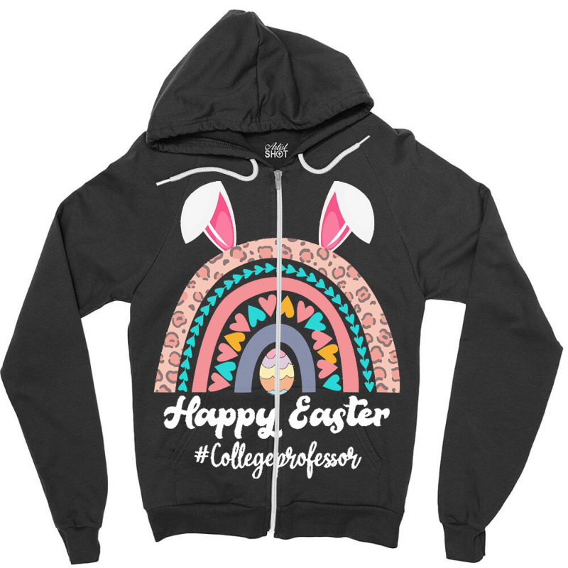 Teaching Easter Egg School Student T  Shirt Happy Easter Rainbow Leopa Zipper Hoodie | Artistshot