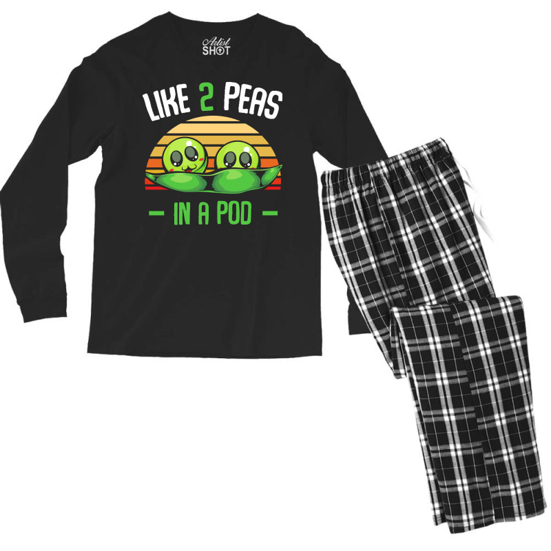 Vegetables T  Shirt Peas   Like 2 Peas In A Pod   Cute Vegetable T  Sh Men's Long Sleeve Pajama Set | Artistshot