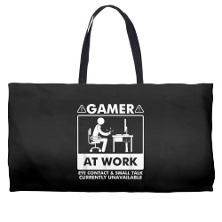 gamer at work eye contact small talk currently unavailable t shirt Weekender Totes | Artistshot