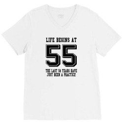 55th birthday life begins at 55 V-Neck Tee | Artistshot