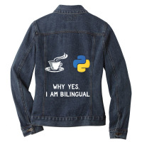 Funny Python Java Programmer Bilingual Coder Gift Tee Ladies Denim Jacket | Artistshot