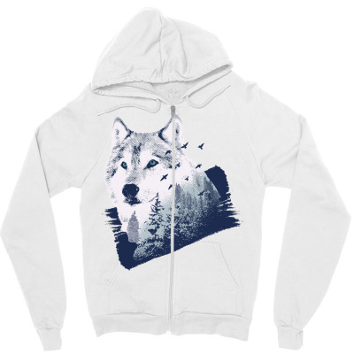Wolf Forest Zipper Hoodie Designed By Panduart