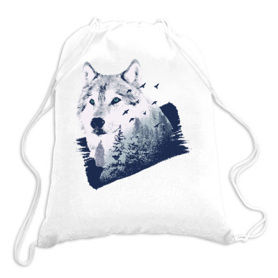 Wolf Forest Drawstring Bags Designed By Panduart