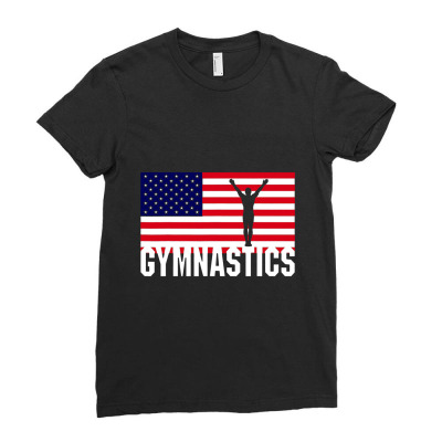 Gymnastics With Usa Flag (male Gymnast) Ladies Fitted T-shirt Designed By Irhamtsani